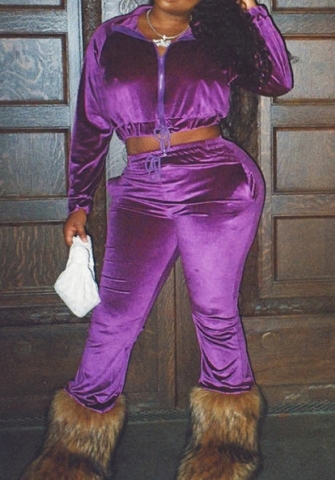 (Purple)2023 Styles Women Sexy&Fashion Autumn/Winter TikTok&Instagram Styles Velvet Two Piece Suit