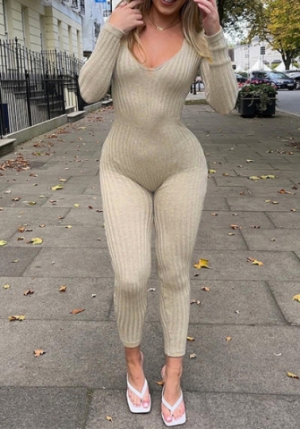 (Real Image)2023 Styles Women Sexy&Fashion Autumn/Winter TikTok&Instagram Styles Sweater V Neck Long Sleeve Jumpsuit