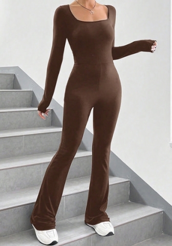 (Brown)2023 Styles Women Sexy&Fashion Autumn/Winter TikTok&Instagram Styles Gray Long Sleeve Jumpsuit