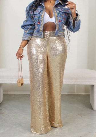 (Only Bottom)(Golden)2023 Styles Women Sexy&Fashion Autumn/Winter TikTok&Instagram Styles Sequins Long Pants