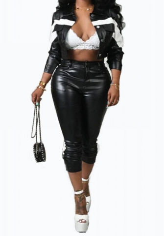 (Black)2023 Styles Women Sexy&Fashion Autumn/Winter TikTok&Instagram Styles PU Two Piece Suit