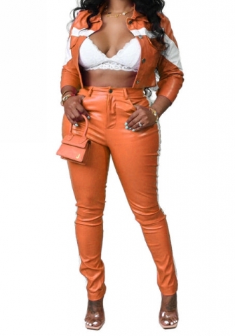 (Orange)2023 Styles Women Sexy&Fashion Autumn/Winter TikTok&Instagram Styles PU Two Piece Suit
