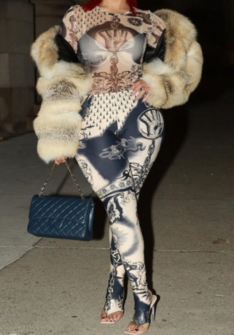 (Real Image)2023 Styles Women Sexy&Fashion Autumn/Winter TikTok&Instagram Styles Print Two Piece Suit