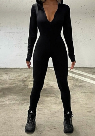 (Real Image)2023 Styles Women Sexy&Fashion Autumn/Winter TikTok&Instagram Styles Black V Neck Long Sleeve Jumpsuit