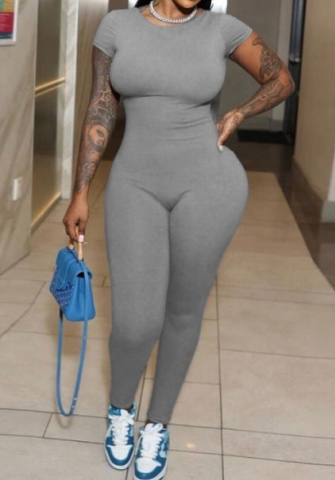 (Gray)2023 Styles Women Sexy&Fashion Autumn/Winter TikTok&Instagram Styles Short Sleeve Backless Jumpsuit