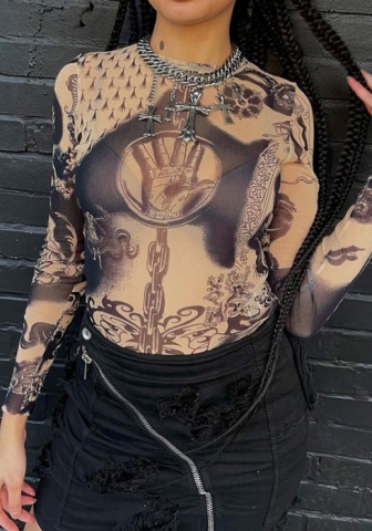 (Real Image)2023 Styles Women Sexy&Fashion Autumn/Winter TikTok&Instagram Styles Print Long Sleeve Tee