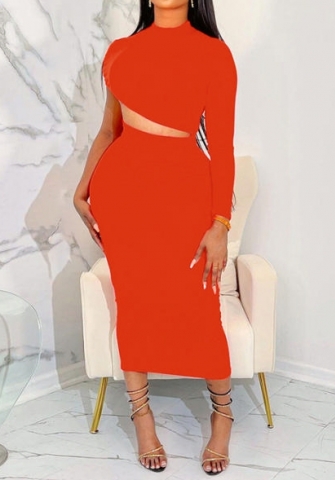 (Orange)2023 Styles Women Sexy&Fashion Autumn/Winter TikTok&Instagram Styles Cut Out Single Long Sleeve Midi Dress