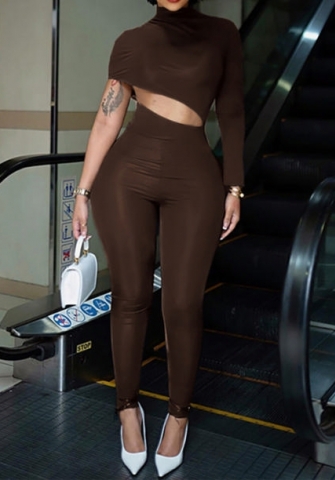 (Coffee)2023 Styles Women Sexy&Fashion Autumn/Winter TikTok&Instagram Styles Cut Out Single Long Sleeve Jumpsuit