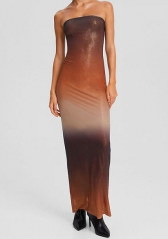 (Real Image)2023 Styles Women Sexy&Fashion Autumn/Winter TikTok&Instagram Styles Tube Brown Maxi Dress