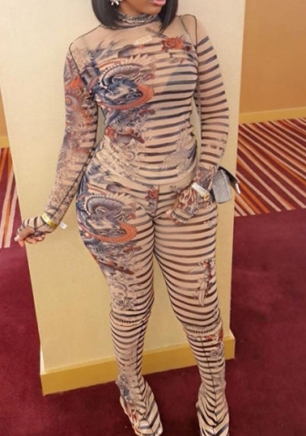 (Apricot)2023 Styles Women Sexy&Fashion Autumn/Winter TikTok&Instagram Styles Print Two Piece Suit