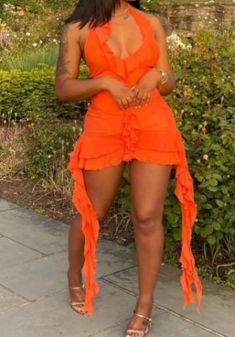 (Real Image)2024 Styles Women Sexy&Fashion Sprint/Summer TikTok&Instagram Styles Halter Tassel Ruffle Mini Dress