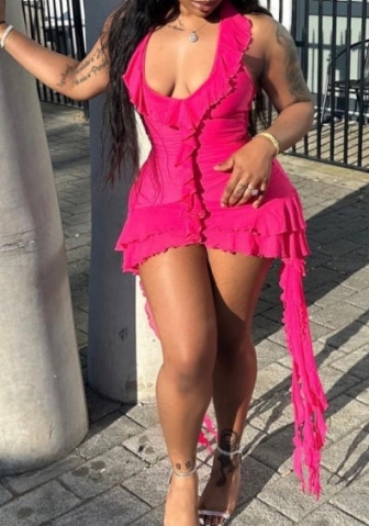 (Real Image)2024 Styles Women Sexy&Fashion Sprint/Summer TikTok&Instagram Styles Halter Tassel Ruffle Mini Dress