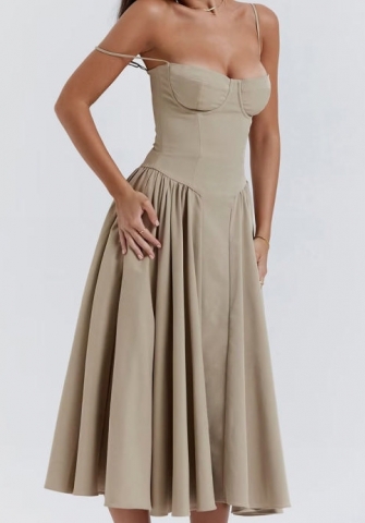 (Real Image)2024 Styles Women Sexy&Fashion Sprint/Summer TikTok&Instagram Styles Solid Color Hem Midi Dress