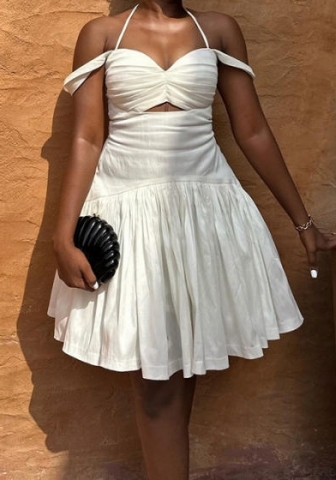 (White)2024 Styles Women Sexy&Fashion Sprint/Summer TikTok&Instagram Styles Bohemian Cut Out Hem Mini Dress