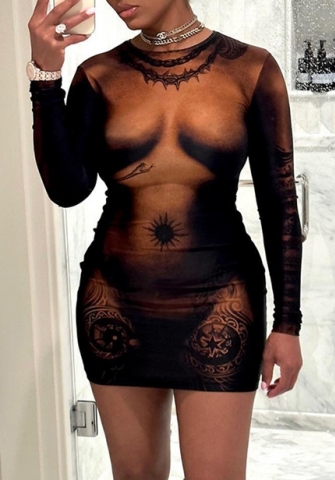 (Real Image)2024 Styles Women Sexy&Fashion Sprint/Summer TikTok&Instagram Styles Print Long Sleeve Mini Dress