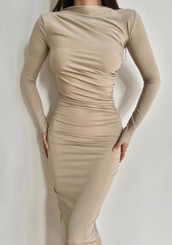 (Real Image)2024 Styles Women Sexy&Fashion Sprint/Summer TikTok&Instagram Styles Long Sleeve Round Neck Maxi Dress