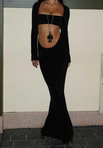 (Real Image)2024 Styles Women Sexy&Fashion Sprint/Summer TikTok&Instagram Styles Cut Out Black Maxi Dress