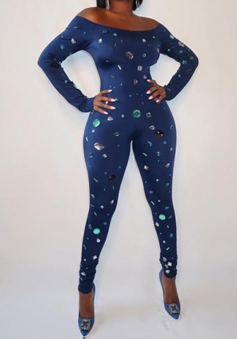 (Blue)2024 Styles Women Sexy&Fashion Sprint/Summer TikTok&Instagram Styles Print Off Shoulder Jumpsuit