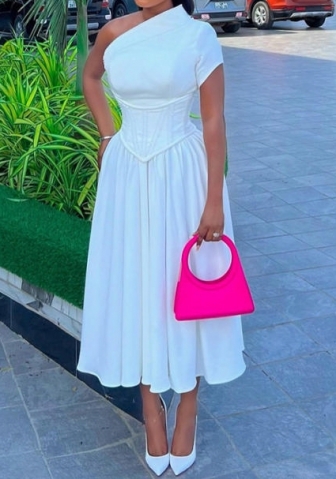 (Real Image)2024 Styles Women Sexy&Fashion Sprint/Summer TikTok&Instagram Styles Bohemian Single Shoulder Hem Midi Dress