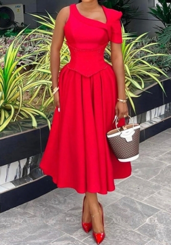 (Red)2024 Styles Women Sexy&Fashion Sprint/Summer TikTok&Instagram Styles Bohemian Single Shoulder Hem Midi Dress