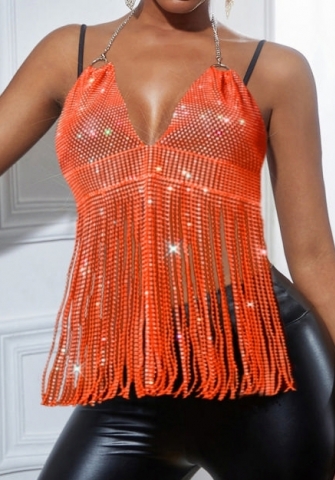 (Orange)2024 Styles Women Sexy&Fashion Sprint/Summer TikTok&Instagram Styles Sequins Tops