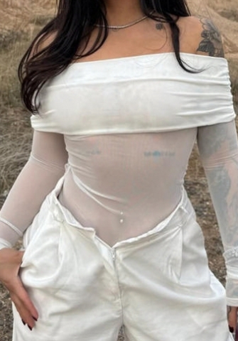 (Real Image)2024 Styles Women Sexy&Fashion Sprint/Summer TikTok&Instagram Styles Long Sleeve Off Shoulder Whitt Tops