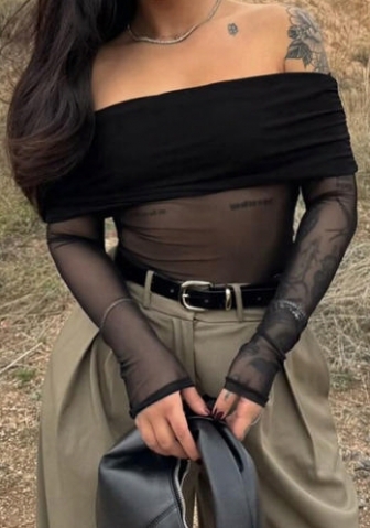 (Black)2024 Styles Women Sexy&Fashion Sprint/Summer TikTok&Instagram Styles Long Sleeve Off Shoulder Whitt Tops