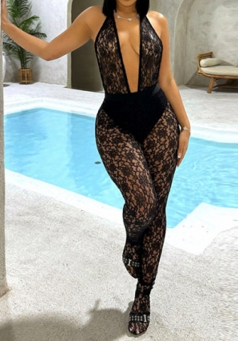 (Real Image)2024 Styles Women Sexy&Fashion Sprint/Summer TikTok&Instagram Styles Lace Deep V Neck Jumpsuit