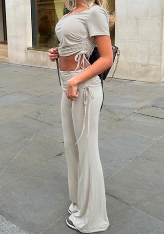 (Gray)2024 Styles Women Sexy&Fashion Sprint/Summer TikTok&Instagram Ruffle Two Piece Suit