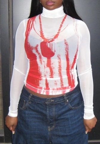 (Real Image)2024 Styles Women Sexy&Fashion Sprint/Summer TikTok&Instagram White Mesh Long Sleeve See Thorough Shirts