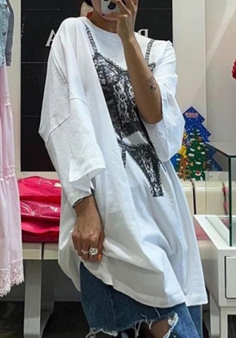 (Real Image)2024 Styles Women Sexy&Fashion Sprint/Summer TikTok&Instagram Print Loose Short Sleeve Midi Dress