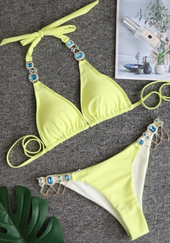 (Real Image)2024 Styles Women Sexy&Fashion Sprint/Summer TikTok&Instagram Sequin&Rhinestones Bikini Set