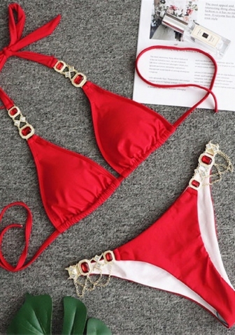 (Real Image)2024 Styles Women Sexy&Fashion Sprint/Summer TikTok&Instagram Sequin&Rhinestones Bikini Set