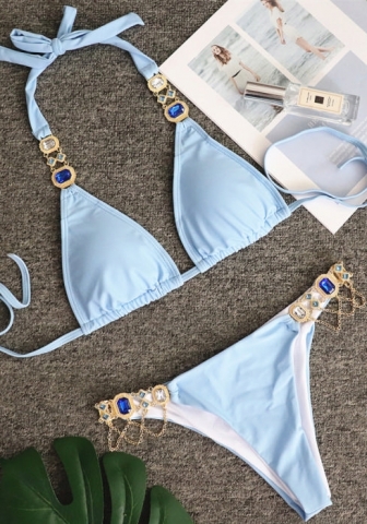 (Real Image)2024 Styles Women Sexy&Fashion Sprint/Summer TikTok&Instagram Sequin&Rhinestones Bikini Set