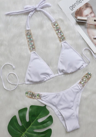 (Real Image)2024 Styles Women Sexy&Fashion Sprint/Summer TikTok&Instagram Sequin&Rhinestones Bikini Set