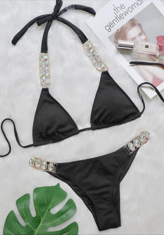 (Real Image)2024 Styles Women Sexy&Fashion Sprint/Summer TikTok&Instagram Sequin&Rhinestones Bikini Set