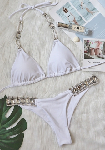 (Real Image)2024 Styles Women Sexy&Fashion Sprint/Summer TikTok&Instagram Sequin&Rhinestones Bikini Set