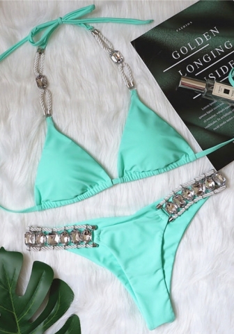 (Real Image)2024 Styles Women Sexy&Fashion Sprint/Summer TikTok&Instagram Sequin&Rhinestones Bikini Set