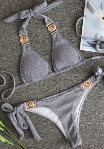 (Real Image)2024 Styles Women Sexy&Fashion Sprint/Summer TikTok&Instagram Sequin&Rhinestones Bikini Set