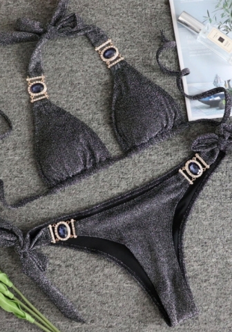 (Real Image)2024 Styles Women Sexy&Fashion Sprint/Summer TikTok&Instagram Sequin&Rhinestones Bikini Set