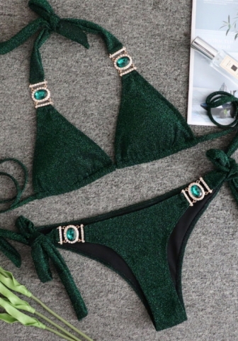 (Real Image)2024 Styles Women Sexy&Fashion Sprint/Summer TikTok&Instagram Sequin&Rhinestones Bikini Set