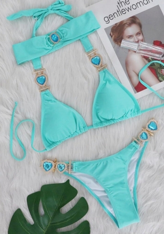(Real Image)2024 Styles Women Sexy&Fashion Sprint/Summer TikTok&Instagram Sequin&Rhinestones Bikini Set