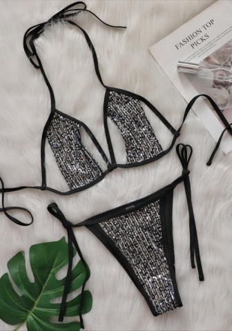 (Real Image)2024 Styles Women Sexy&Fashion Sprint/Summer TikTok&Instagram Sequin&Rhinestones Bikini Set