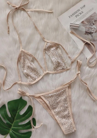 (Real Image)2024 Styles Women Sexy&Fashion Sprint/Summer TikTok&Instagram Sequin&Rhinestones Bikini Set