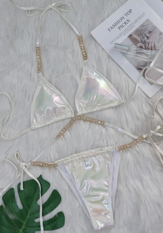 (Real Image)2024 Styles Women Sexy&Fashion Sprint/Summer TikTok&Instagram Sequin&Rhinestones Bikini Set