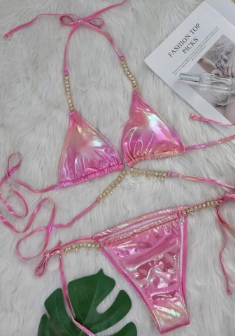 (Real Image)2024 Styles Women Sexy&Fashion Sprint/Summer TikTok&Instagram Sequin&Rhinestones Bikini Set