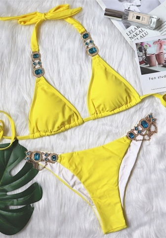 (Real Image)2024 Styles Women Sexy&Fashion Sprint/Summer TikTok&Instagram Sequin&Rhinestones Bikini Set