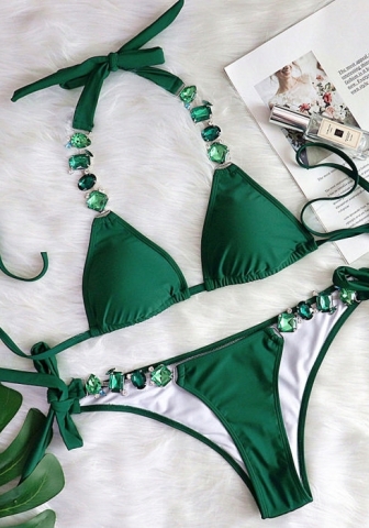 (Real Image)2024 Styles Women Sexy&Fashion Sprint/Summer TikTok&Instagram Sequin&Rhinestones Bikini Set