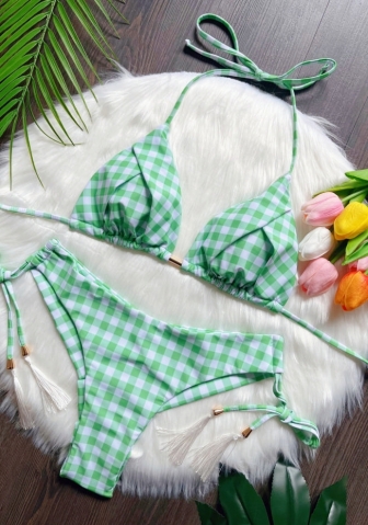 (Real Image)2024 Styles Women Sexy&Fashion Sprint/Summer TikTok&Instagram Plaid Bikini Set
