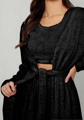 (Black)(Tops+Coats+Long Pants)2024 Styles Women Sexy&Fashion Sprint/Summer TikTok&Instagram Loungwear Three Piece Sets